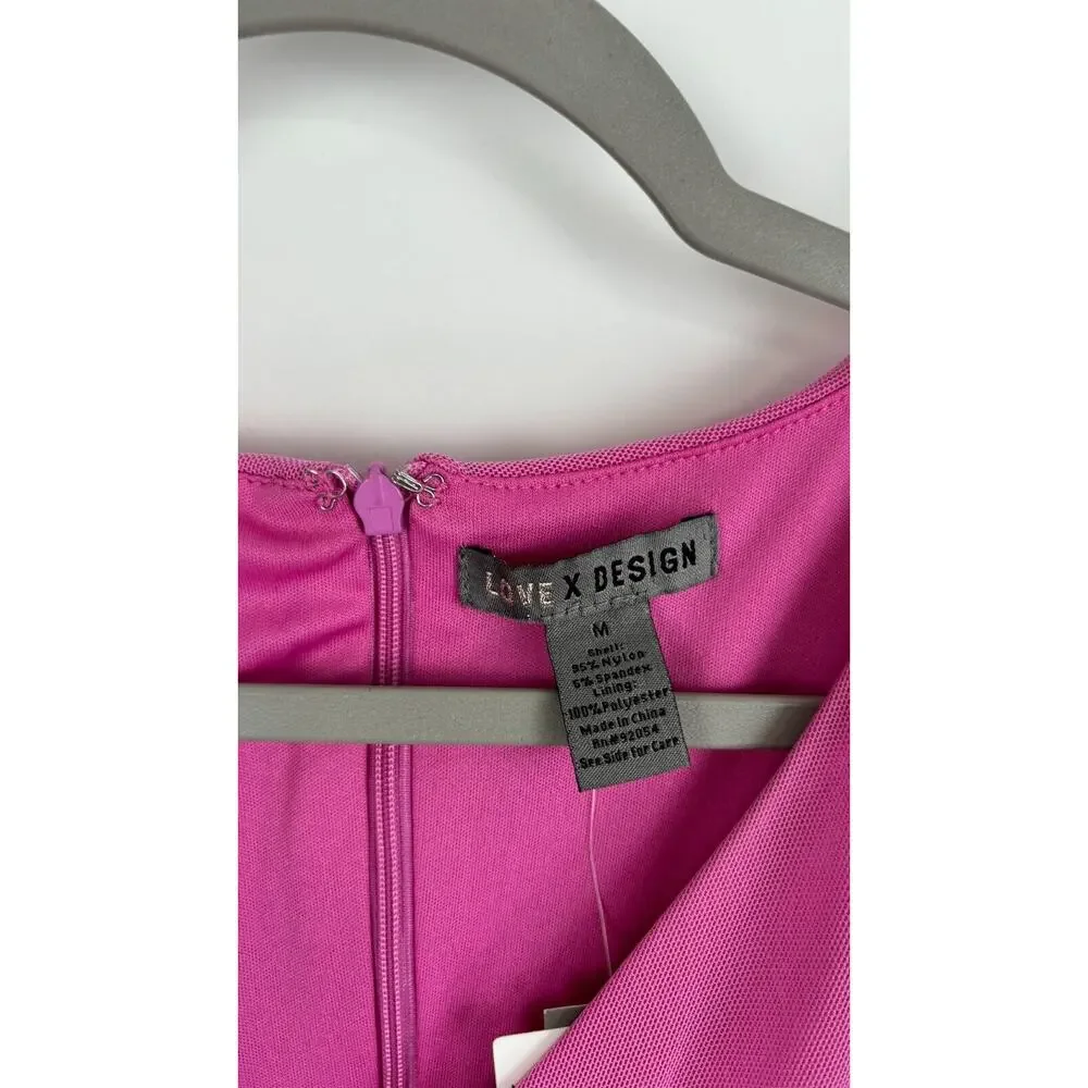 Love X Design Womens Super Pink Ruched Bodycon Dress Long Sleeve Size Medium NWT